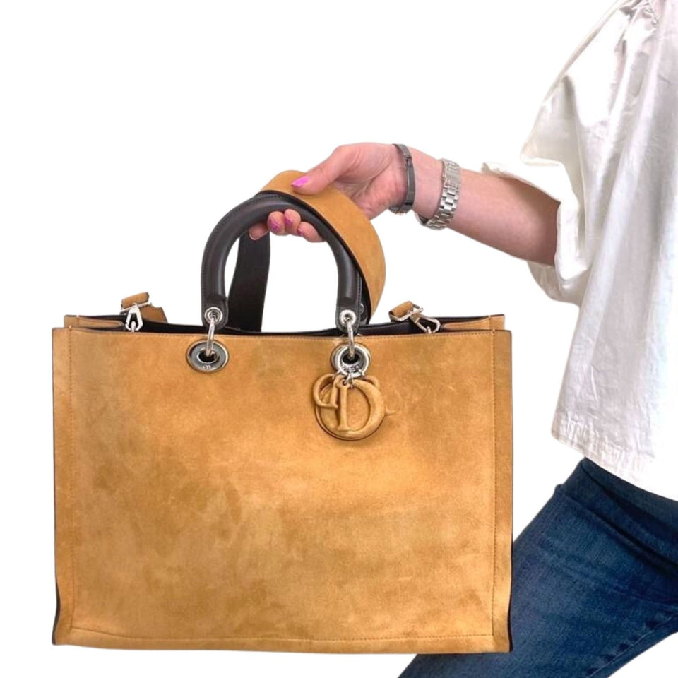 DIOR Christian Lady two-tone suede tote bag