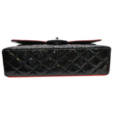 CHANEL Medium Double Flap Quilted Patent Leather Shoulder Bag Black/Red