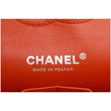 CHANEL Women Classic Medium Double Flap Striped Patent Leather Shoulder Bag White/Red
