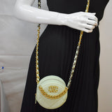 CHANEL 19 Round Quilted Lambskin Leather Clutch Crossbody Bag Light Green