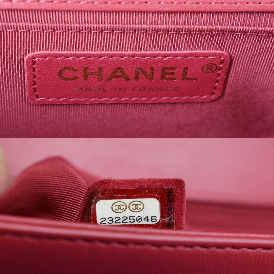 CHANEL Le Boy Small Lambskin Leather Shoulder Bag Red