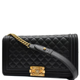 CHANEL Medium Boy Flap Caviar Leather Shoulder Bag Black