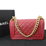 CHANEL Le Boy Small Lambskin Leather Shoulder Bag Red
