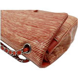 CHANEL Women Classic Medium Double Flap Striped Patent Leather Shoulder Bag White/Red