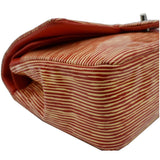 CHANEL Women Classic Medium Double Flap Striped Patent Leather Shoulder Bag White/Red