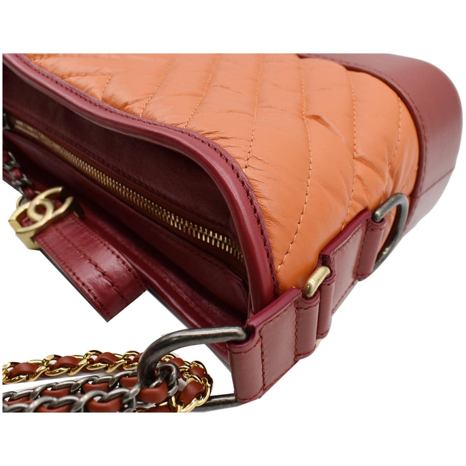CHANEL Gabrielle Small Aged Calfskin Leather Hobo Crossbody Bag Orange