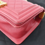 CHANEL Le Boy Small Lambskin Leather Shoulder Bag Red