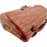 CHANEL Women Classic Medium Double Flap Striped Patent Leather Shoulder Bag White/Red