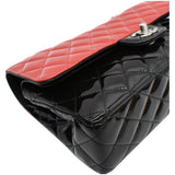 CHANEL Medium Double Flap Quilted Patent Leather Shoulder Bag Black/Red