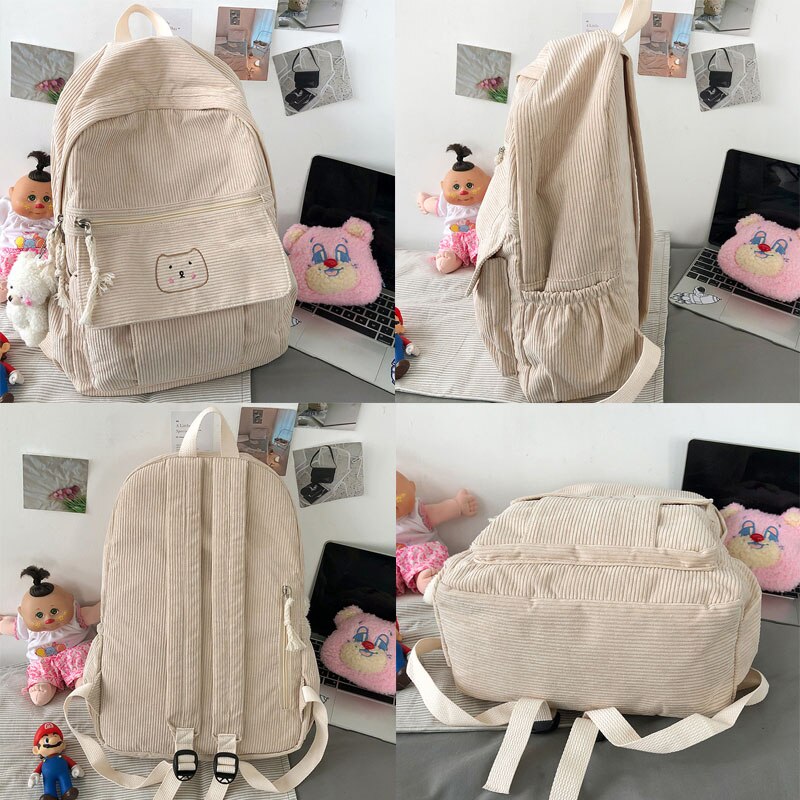 Cute Women Backpack Japanese Teenage Girl Backpack Harajuku Student School Bag Kawaii Corduroy Female Rucksack