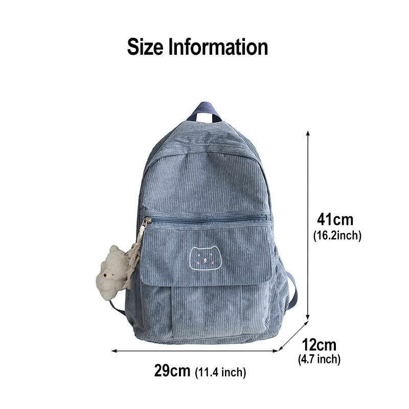 Cute Women Backpack Japanese Teenage Girl Backpack Harajuku Student School Bag Kawaii Corduroy Female Rucksack