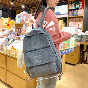 Cute Women Backpack Japanese Teenage Girl Backpack Harajuku Student School Bag Kawaii Corduroy Female Rucksack