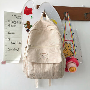 Cute Women Backpack Japanese Teenage Girl Backpack Harajuku Student School Bag Kawaii Corduroy Female Rucksack