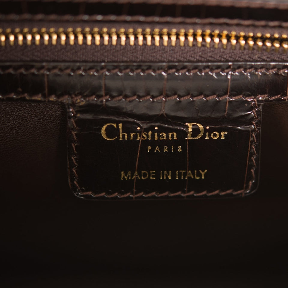 Christian Dior Dark Brown Large Lady Dior Alligator Tote Gold Hardware