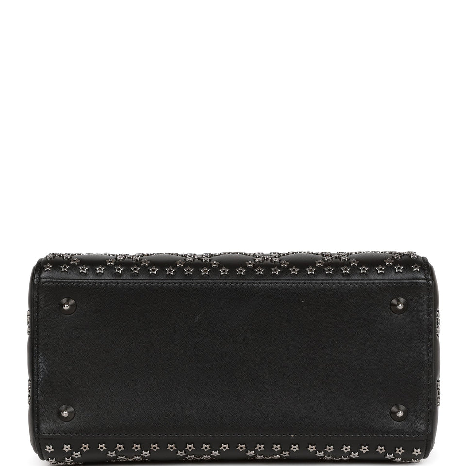 Christian Dior Lucky Star Medium Lady Dior Tote Black Lambskin Ruthenium Hardware