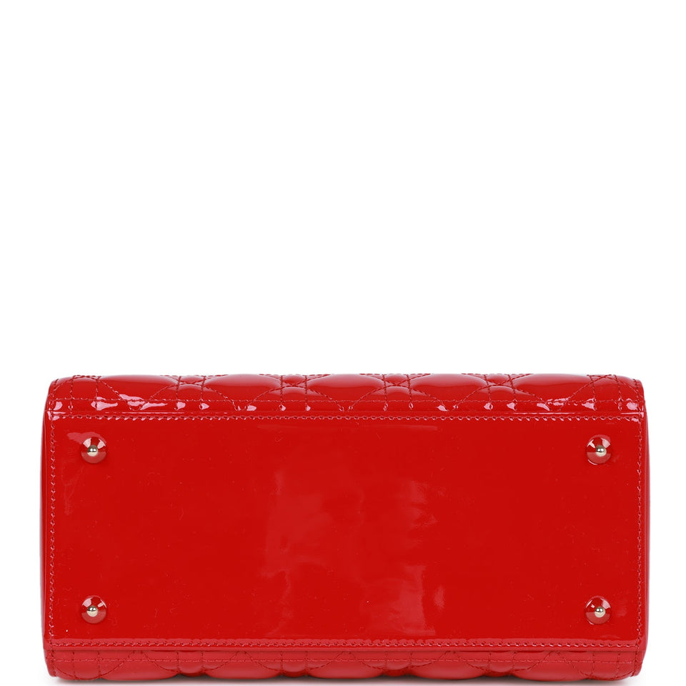 Christian Dior Medium Lady Dior Tote Red Patent Gold Hardware