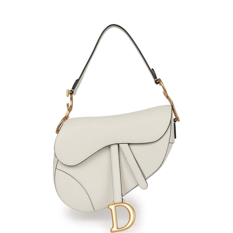 Christian Dior Saddle Bag White Grained Calfskin Gold Hardware
