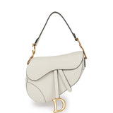 Christian Dior Saddle Bag White Grained Calfskin Gold Hardware