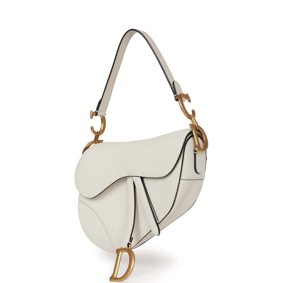 Christian Dior Saddle Bag White Grained Calfskin Gold Hardware