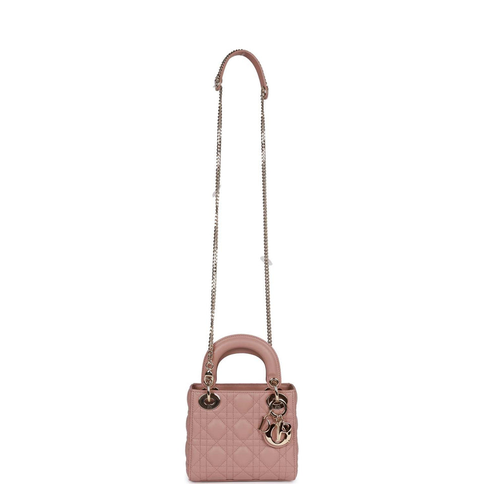 Christian Dior Mini Lady Bag Blush Cannage Lambskin Light Gold Hardware