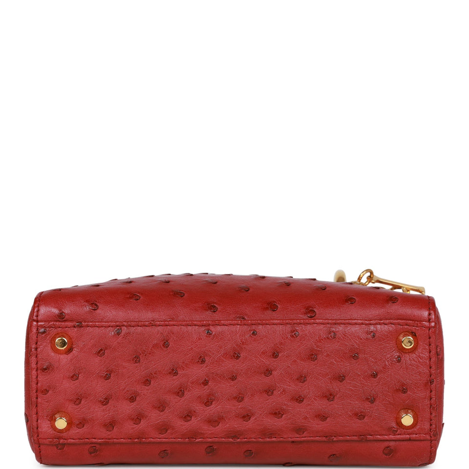 Christian Dior Mini Lady Bag Burgundy Ostrich Gold Hardware