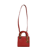 Christian Dior Mini Lady Bag Burgundy Ostrich Gold Hardware