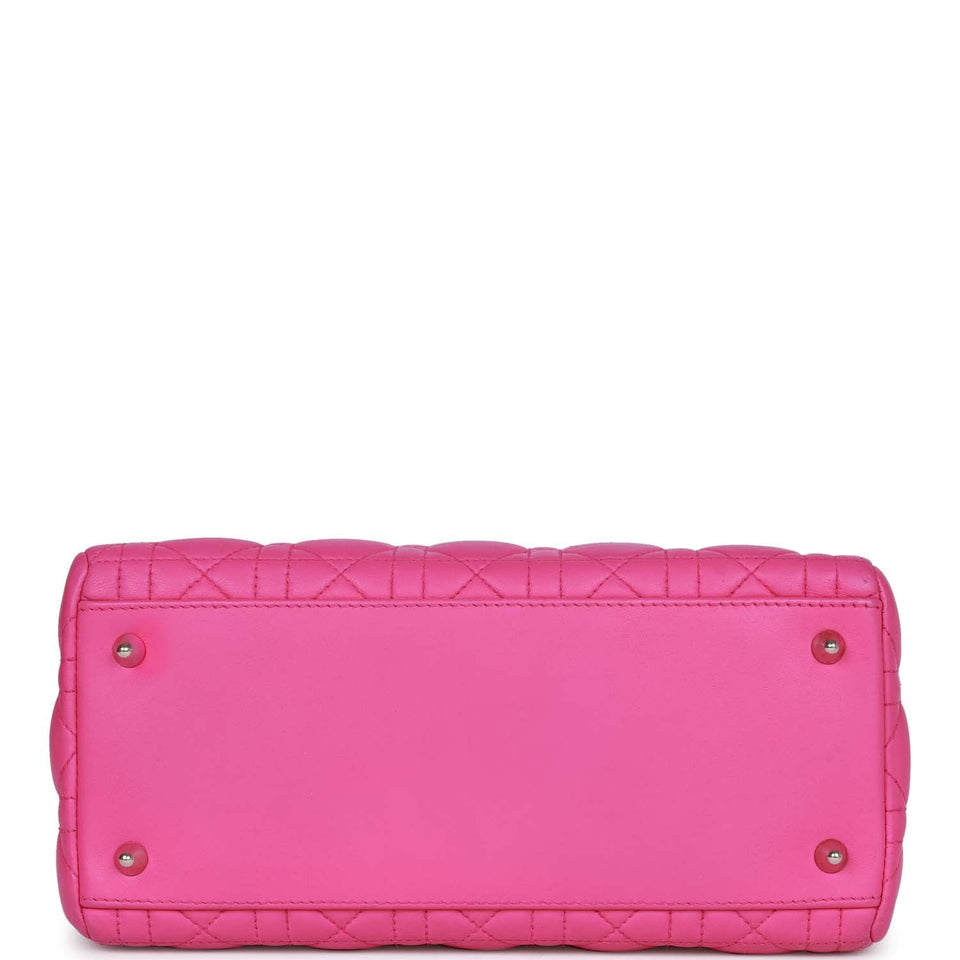 Christian Dior Medium Lady Dior Tote Fuchsia Lambskin Silver Hardware