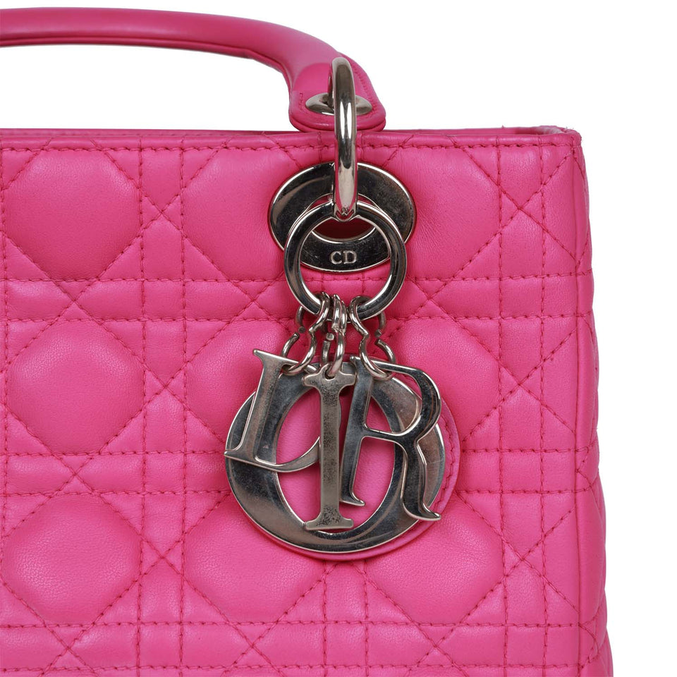 Christian Dior Medium Lady Dior Tote Fuchsia Lambskin Silver Hardware