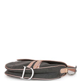 Vintage Christian Dior Saddle Bag Grey Denim and Pink Metallic Leather Silver Hardware