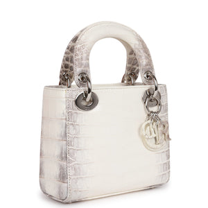 Christian Dior Small Lady Dior Tote White Himalaya Crocodile Silver Hardware