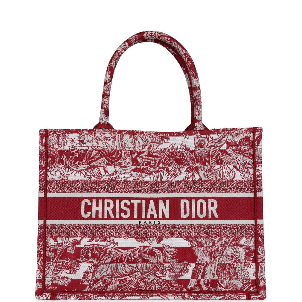 Christian Dior Burgundy Toile De Jouy Stripes Medium Book Tote