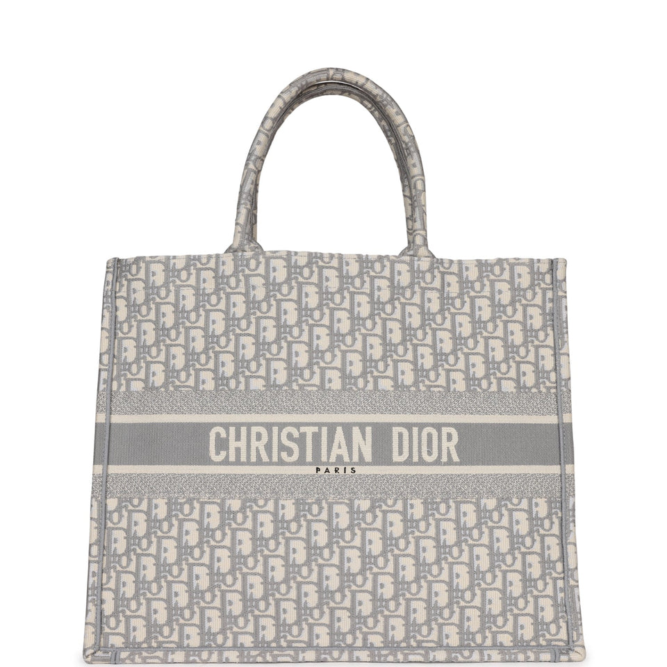 Dior Large Book Tote Grey and White Dior Oblique Embroidery Canvas