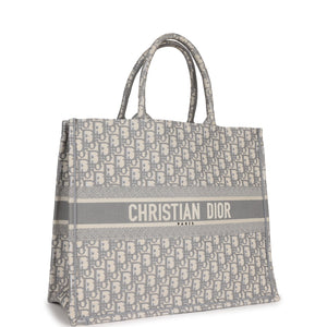 Dior Large Book Tote Grey and White Dior Oblique Embroidery Canvas