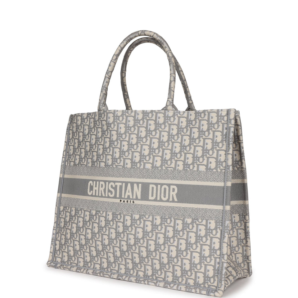 Dior Large Book Tote Grey and White Dior Oblique Embroidery Canvas