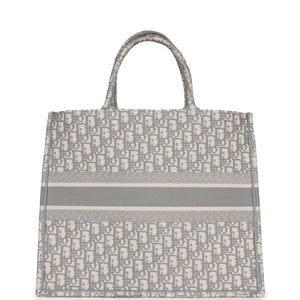 Dior Large Book Tote Grey and White Dior Oblique Embroidery Canvas