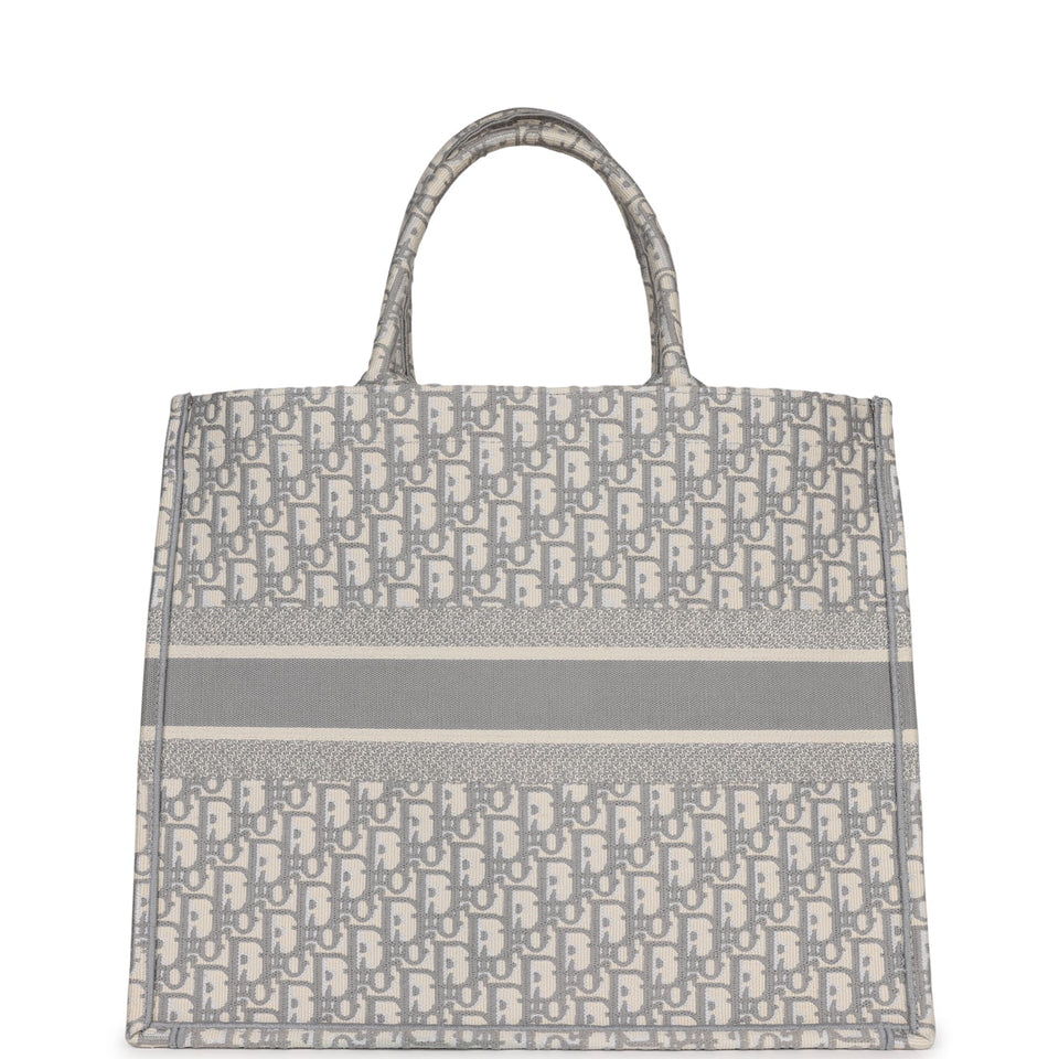 Dior Large Book Tote Grey and White Dior Oblique Embroidery Canvas