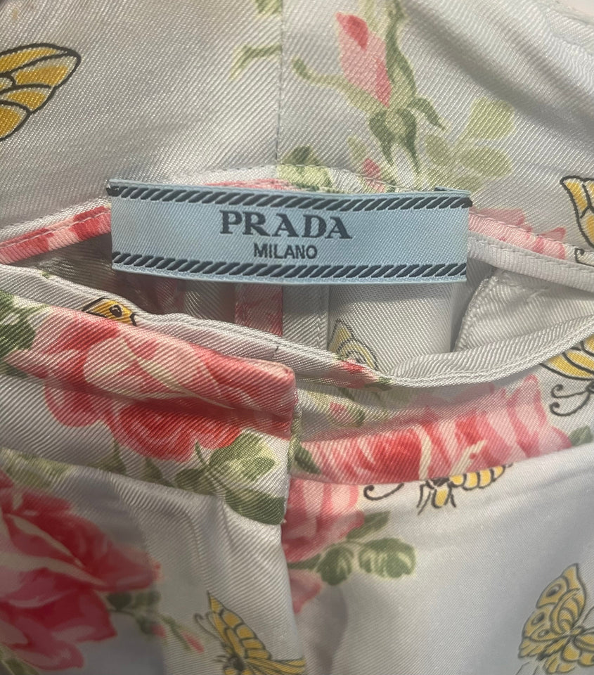 Prada Baby Blue Silk Floral High-Rise Pants Size IT 44 (UK 12)