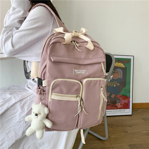 Large Capacity Double-deck Waterproof Nylon Women Backpack Multi-pocket Ring Buckle Portable College Girl's Schoolbag New