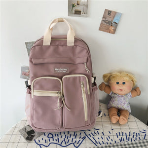 Large Capacity Double-deck Waterproof Nylon Women Backpack Multi-pocket Ring Buckle Portable College Girl's Schoolbag New