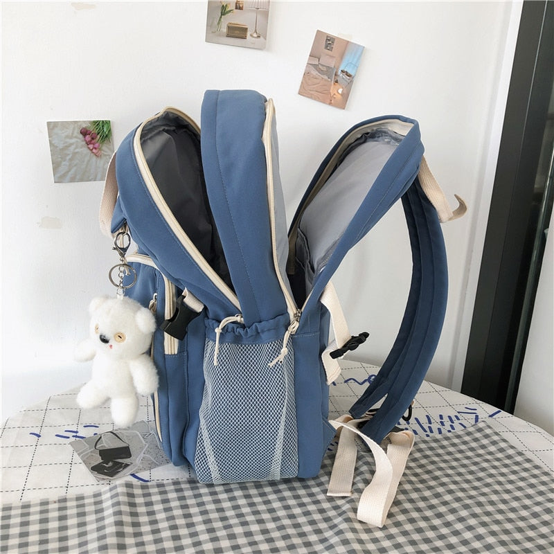 Large Capacity Double-deck Waterproof Nylon Women Backpack Multi-pocket Ring Buckle Portable College Girl's Schoolbag New