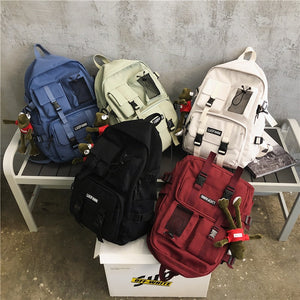 Multiple pocket Waterproof nylon Women Backpack  Insert buckle unisex Student schoolbag Lovely Book