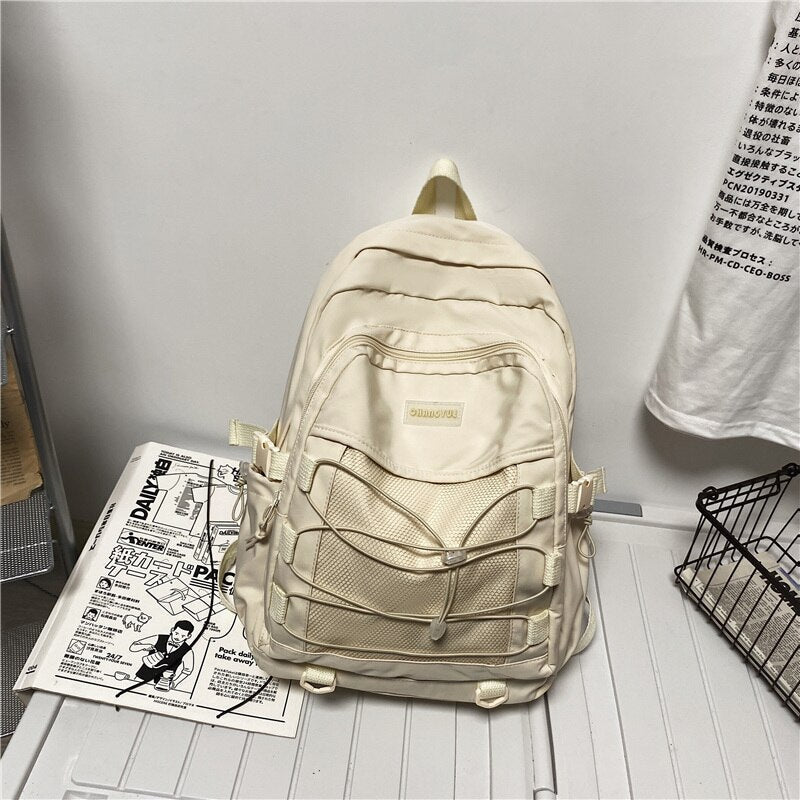 New Cross Rope Waterproof Nylon Women Backpack Female Mesh Travel Bag Teenage Girls Big Laptop Backpack Student Schoolbag