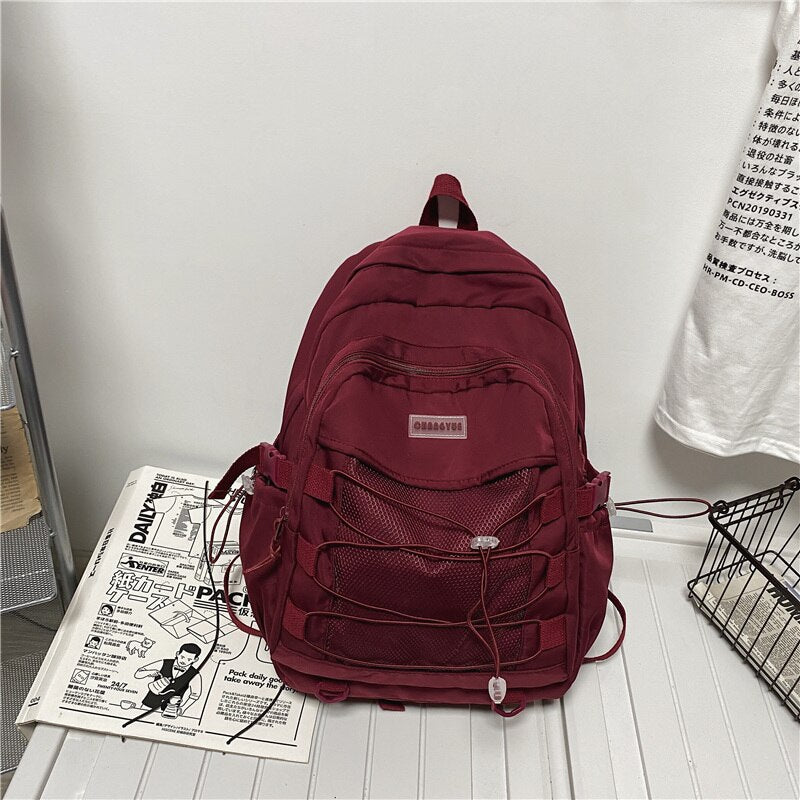 New Cross Rope Waterproof Nylon Women Backpack Female Mesh Travel Bag Teenage Girls Big Laptop Backpack Student Schoolbag