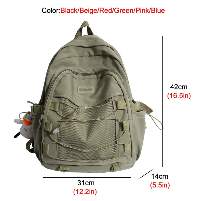 New Cross Rope Waterproof Nylon Women Backpack Female Mesh Travel Bag Teenage Girls Big Laptop Backpack Student Schoolbag