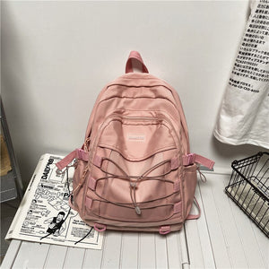 New Cross Rope Waterproof Nylon Women Backpack Female Mesh Travel Bag Teenage Girls Big Laptop Backpack Student Schoolbag