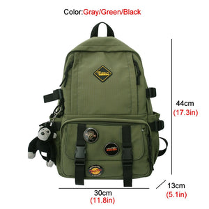 New Multi-pocket Nylon Backpack Unisex Solid Color Button Travel Bag Large Capacity Students Schoolbag Laptop backpacks