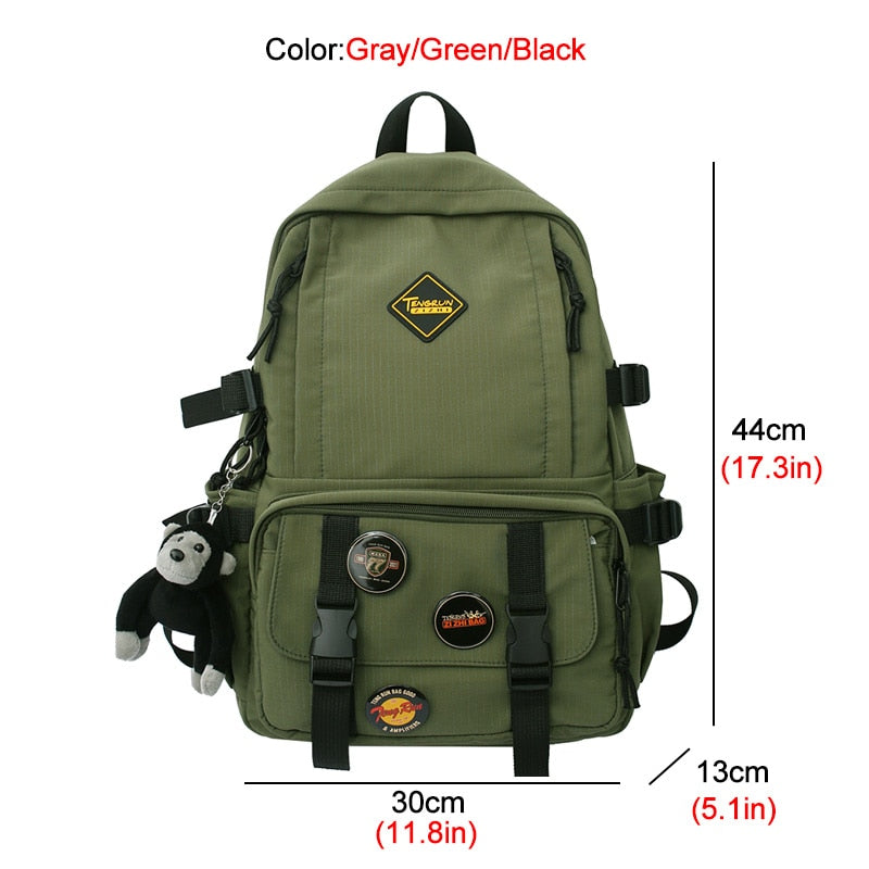 New Multi-pocket Nylon Backpack Unisex Solid Color Button Travel Bag Large Capacity Students Schoolbag Laptop backpacks