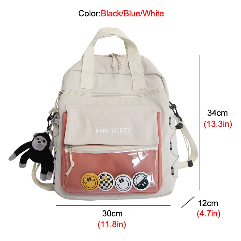 New Multifunction Waterproof Nylon Women Backpack Female Transparent Pocket Small Travel Bag Girl Mini Schoolbag Book Bag