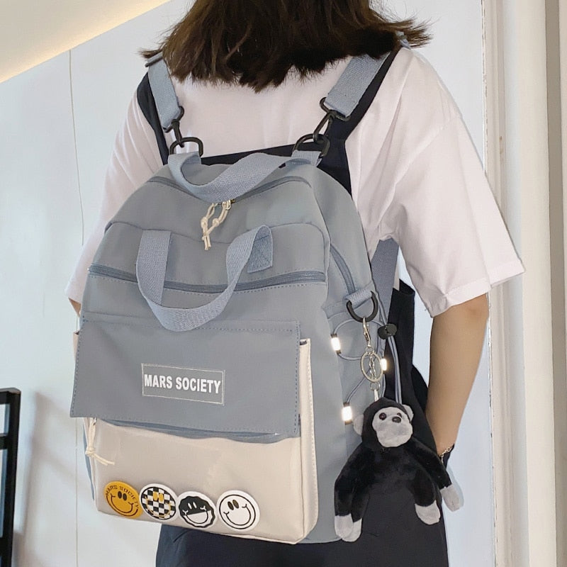 New Multifunction Waterproof Nylon Women Backpack Female Transparent Pocket Small Travel Bag Girl Mini Schoolbag Book Bag