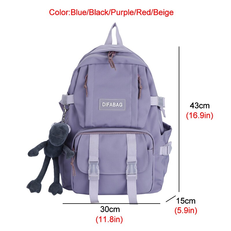 New Solid Color Waterproof Nylon Women Backpack Men Large Capacity Multi-pocket Schoolbag Unisex Big Laptop Backpacks